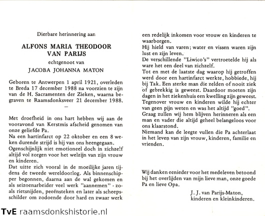 Alfons Maria Theodoor  van Parijs  Jacoba Johanna Maton