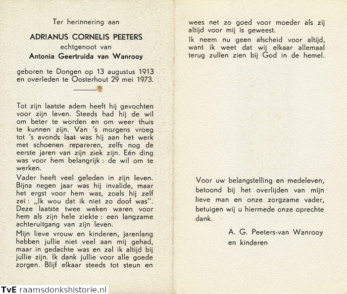 Adrianus Cornelis Peeters Antonia Geertruida van Wanrooy