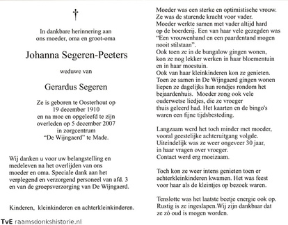 Johanna Peeters Gerardus Segeren