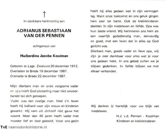 Adrianus Sebastiaan van der Pennen Huiberdina Jacoba Kooiman