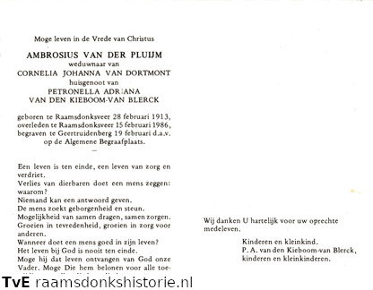 Ambrosius van der Pluijm (vr) Petronella Adriana van Blerck Cornelia Johanna van Dortmont