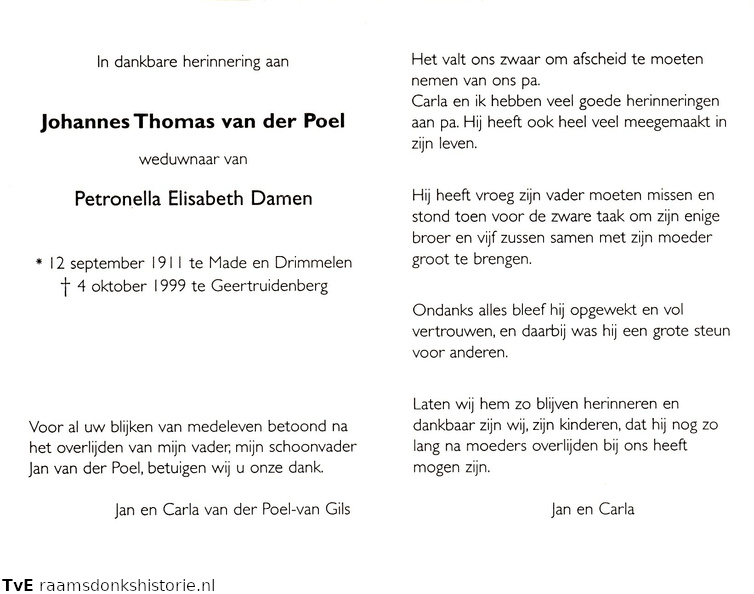 Johannes Thomas van der Poel Petronella Elisabeth Damen