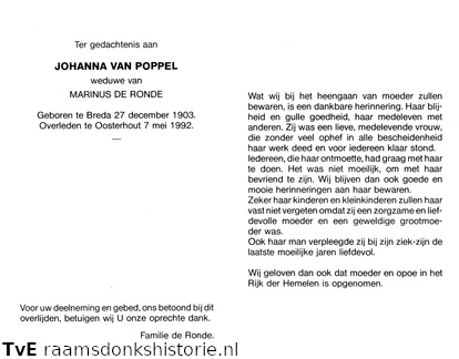 Johanna van Poppel Marinus de Ronde
