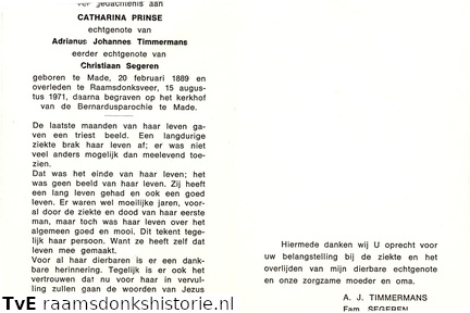 Catharina Prinse Adrianus Johannes Timmermans Christiaan Segeren