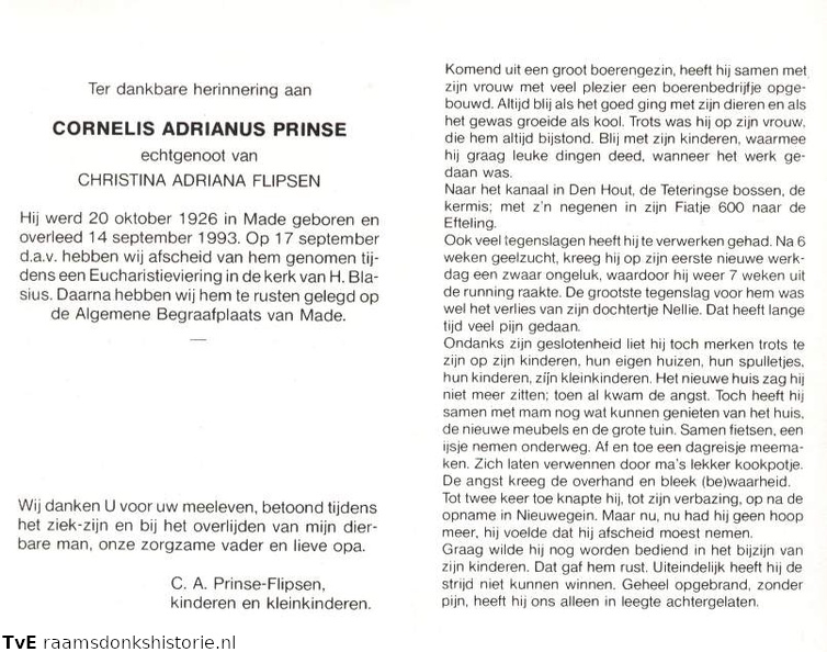 Cornelis Adrianus  Prinse Christina Adriana Flipsen