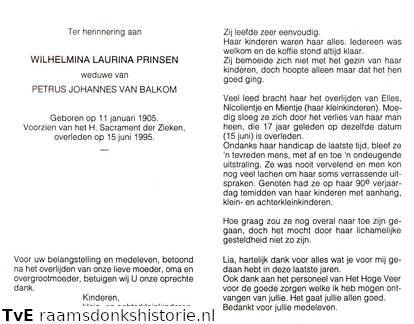Wilhelmina Laurina Prinsen Petrus Johannes van Balkom
