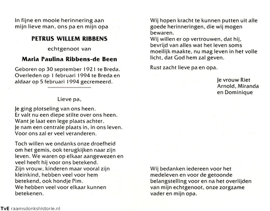 Petrus Willem Ribbens Maria Paulina de Been