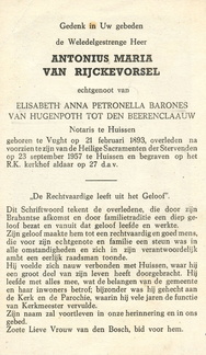 Antonius Maria van Rijckevorsel Elisabeth A.P. barones van Hugenpoth tot den Beerenclaauw