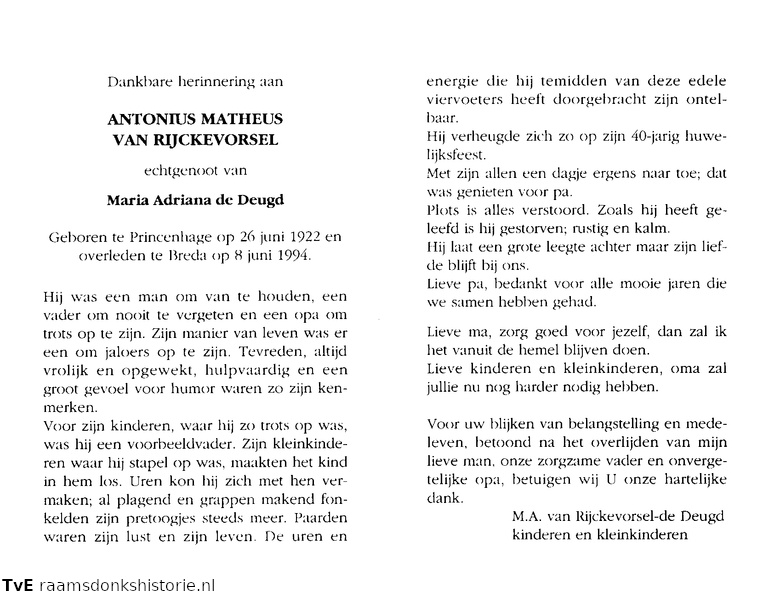 Antonius Matheus van Rijckevorsel Adriana Maria de Deugd