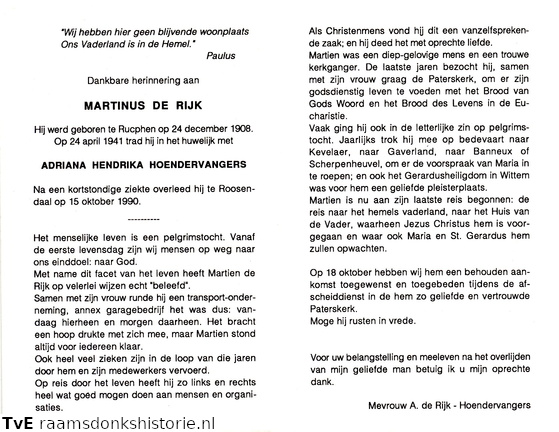 Martinus de Rijk Adriana Hendrika Hoendervangers