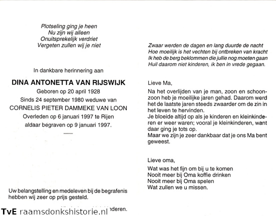 Dina Antonetta van Rijswijk Cornelis Pieter Dammeke van Loon