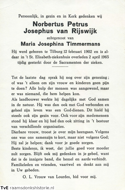 Norbertus Petrus Josephus van Rijswijk Maria Josephina Timmermans