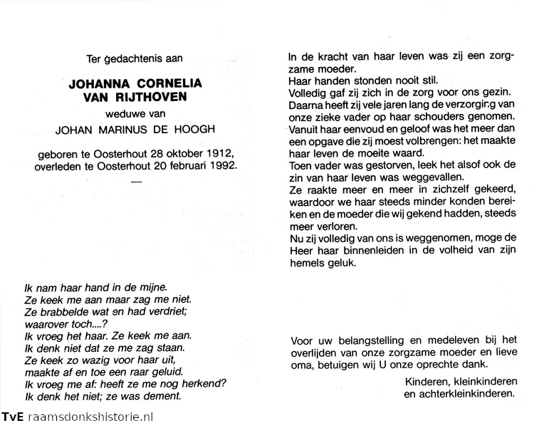 Johanna Cornelia van Rijthoven Johan Marinus de Hoogh