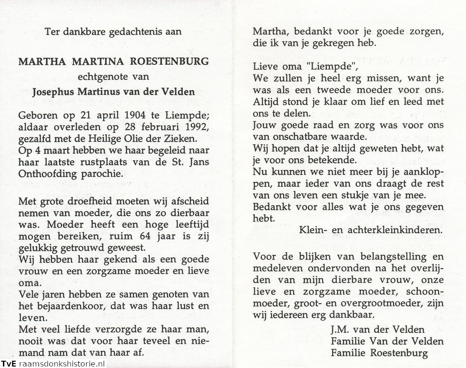 Martha Martina Roestenburg Josephus Martinus van der Velden