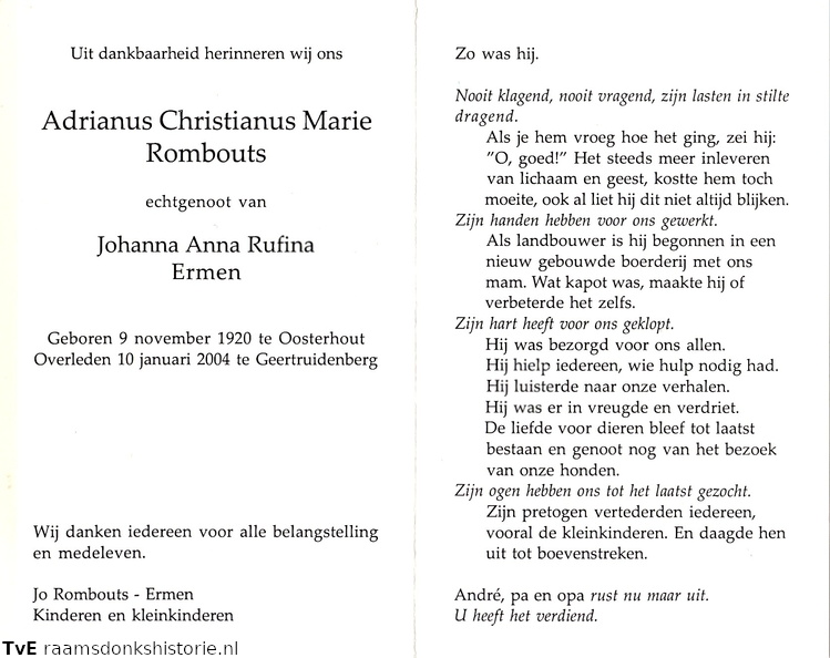 Adrianus Christianus Marie Rombouts Johanna Anna Rufina Ermen