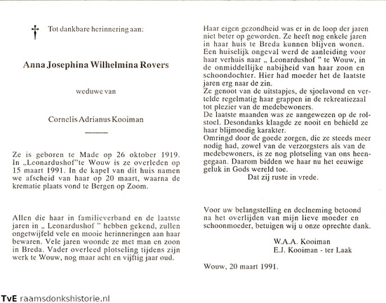 Anna Josephina Wilhelmina Rovers Cornelis Adrianus Kooiman