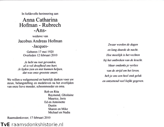 Anna Catharina Rubrech Jacobus Andreas Hofman