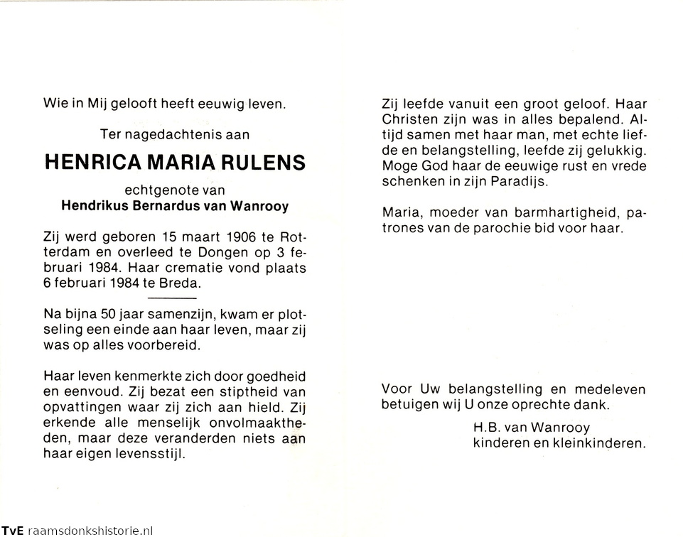 Henrica Rulens Hendrikus Bernardus van Wanrooy