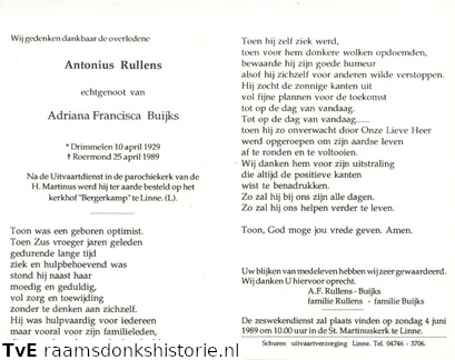 Antonius Rullens Adriana Francisca  Buijks