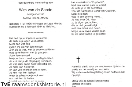 Sande van de, Wim Maria Brekelmans