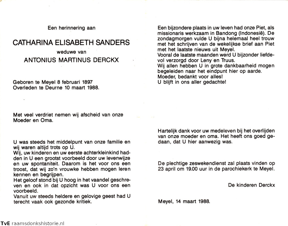 Catharina Elisabeth Sanders Antonius Martinus Derckx