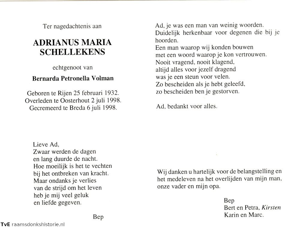 Adrianus Maria Schellekens Bernarda Petronella Volman