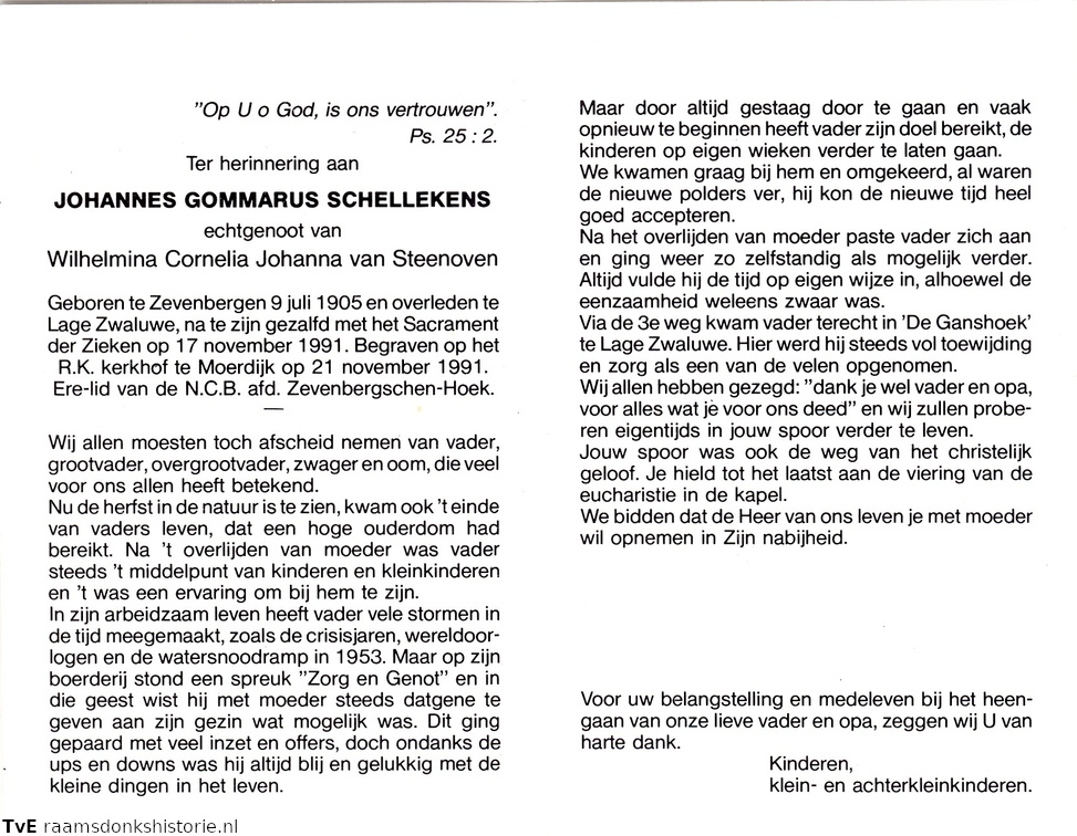 Johannes Gommarus Schellekens Wilhlmina Cornelia Johanna van Steenoven