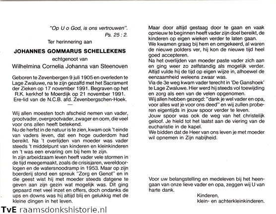 Johannes Gommarus Schellekens Wilhlmina Cornelia Johanna van Steenoven