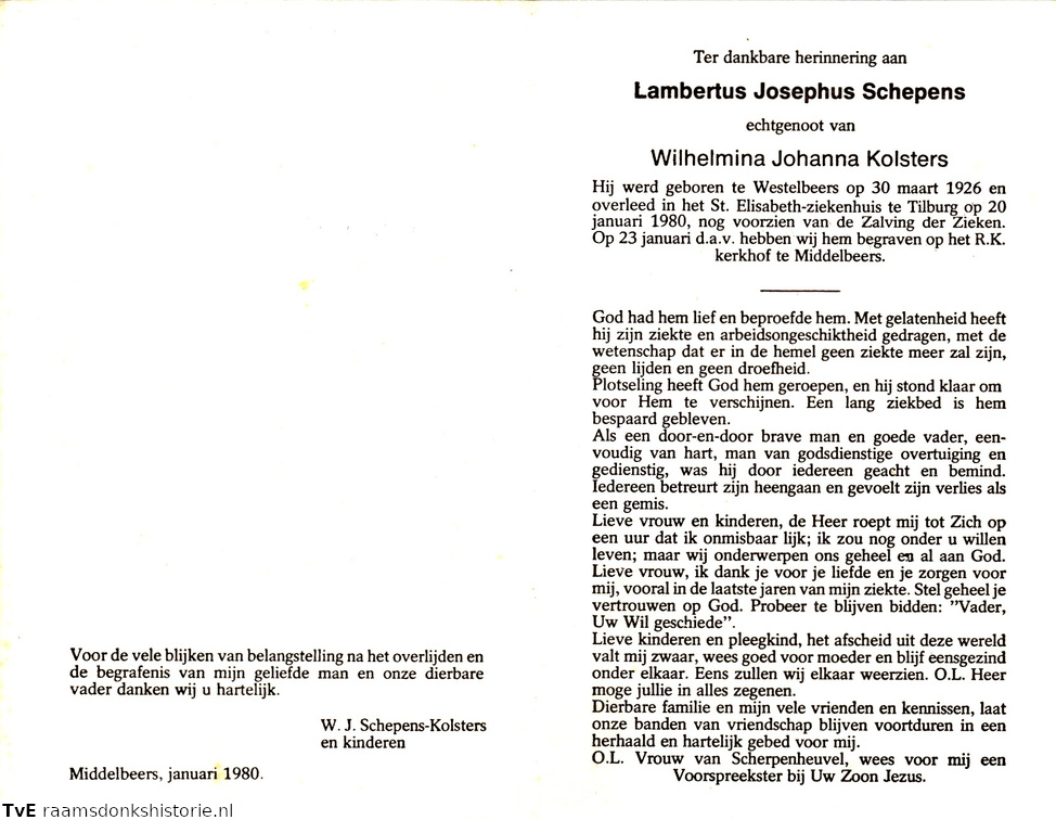 Lambertus Josephus Schepens Wilhelmina Johanna Kolsters