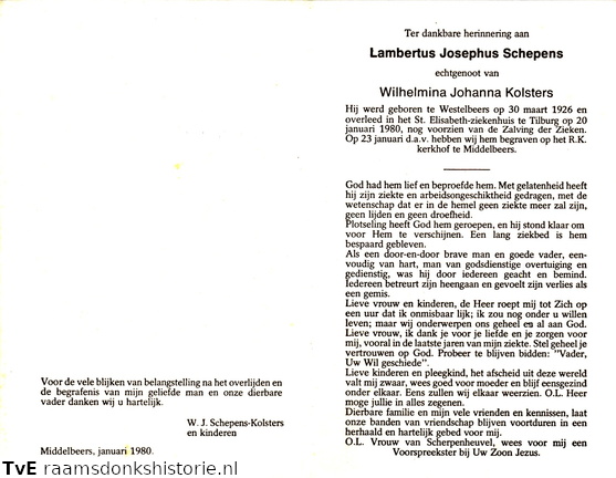 Lambertus Josephus Schepens Wilhelmina Johanna Kolsters