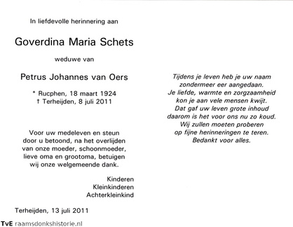 Goverdina Maria Schets Petrus Johannes van Oers