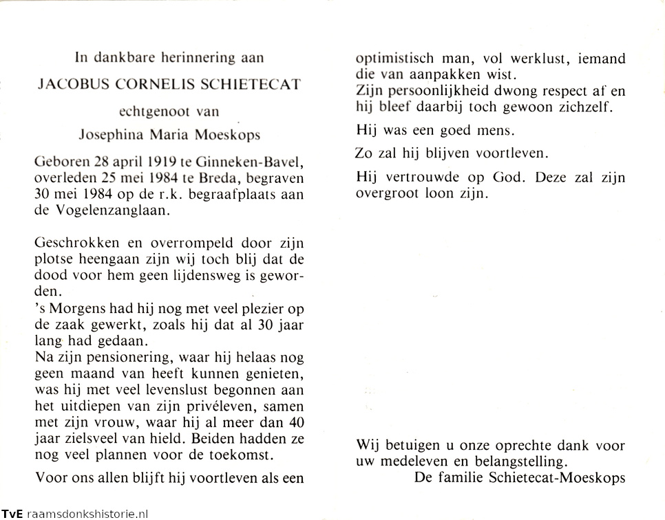 Jacobus Cornelis Schietecat Josephina Maria Moeskops