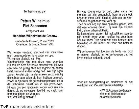 Petrus Wilhelmus Schoonen Hendrina Wilhelmina de Graauw
