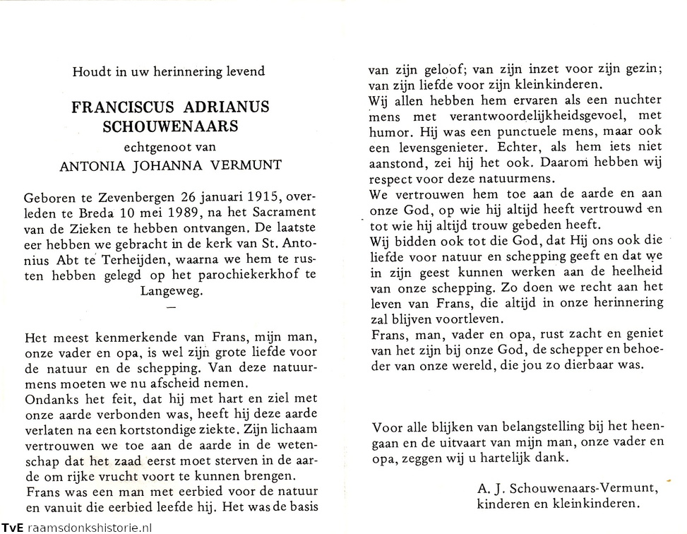 Franciscus Adrianus Schouwenaars Antonia Johanna Vermunt