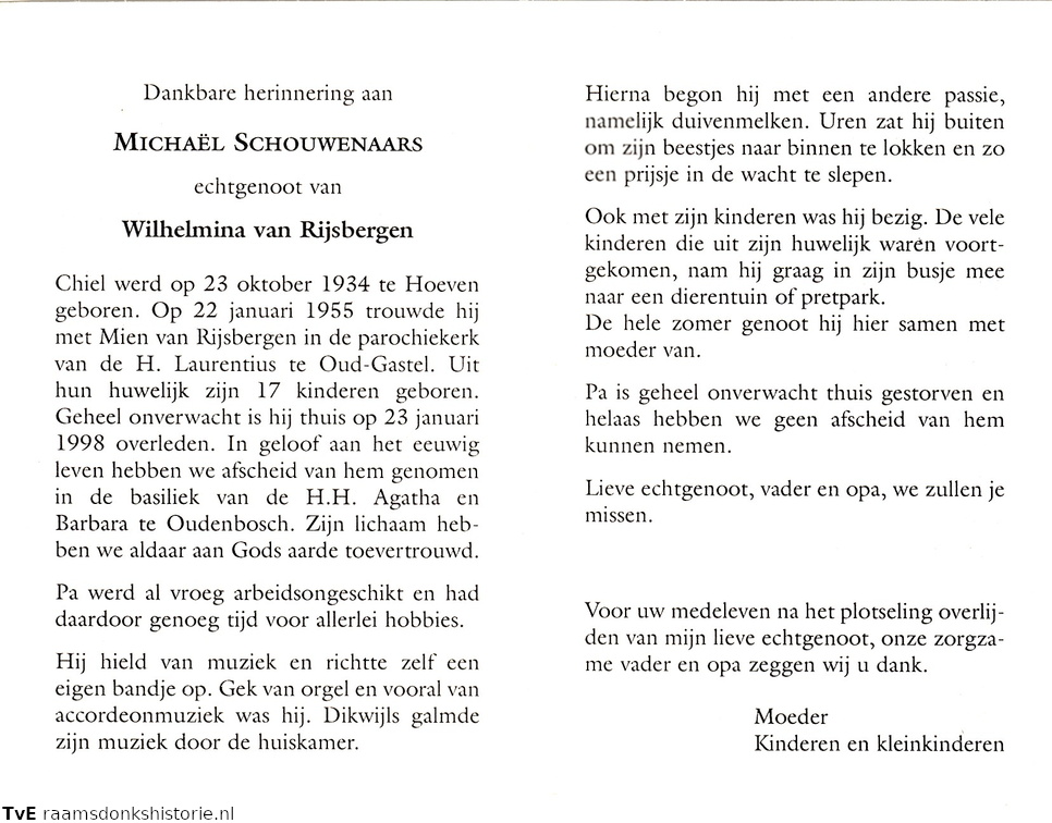 Michaël Schouwenaars Wilhelmina van Rijsbergen