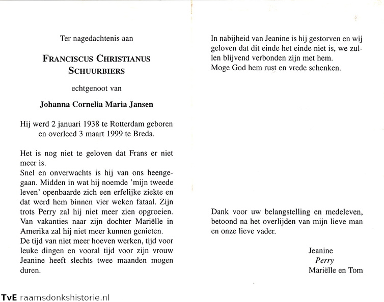 Franciscus Christianus Schuurbiers Johanna Cornelia Maria Jansen