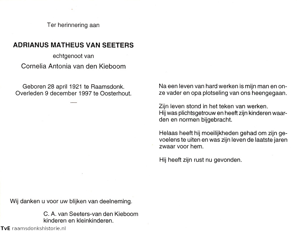 Adrianus Matheus van Seeters Cornelia Antonia van den Kieboom