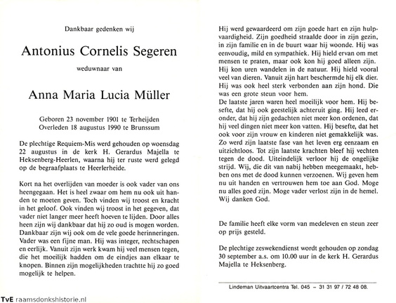 Antonius Cornelis Segeren Anna Maria Lucia Müller