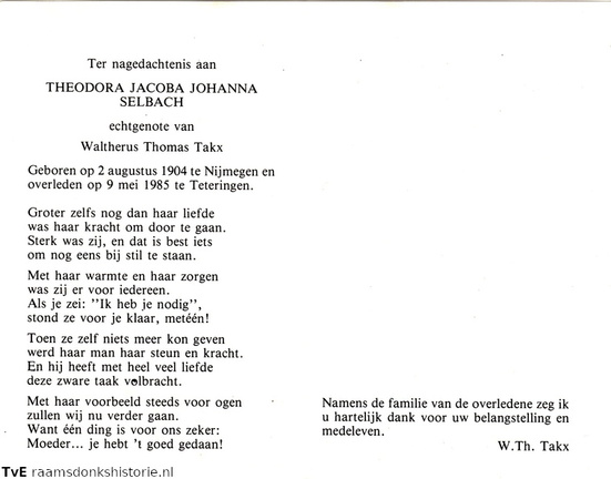 Theodora Jacoba Johanna Selbach Waltherus Thomas Takx
