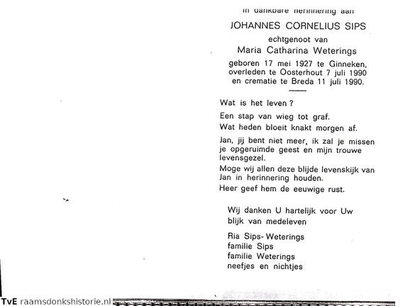 Johannes Cornelius Sips Maria Catharina Weterings