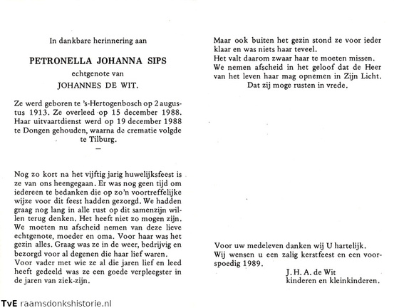 Petronella Johanna Sips Johannes de Wit