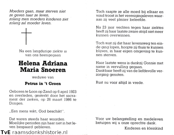 Helena Adriana Maria Snoeren Petrus in t Groen