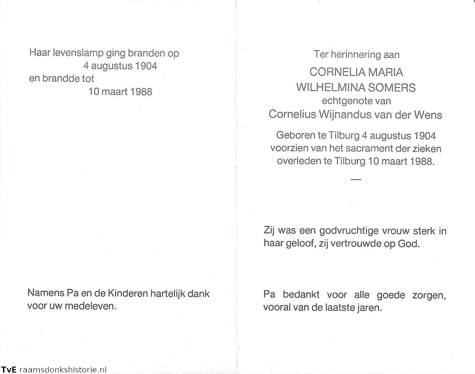 Cornelia Maria Wilhelmina Somers Cornelius Wijnandus van der Wens