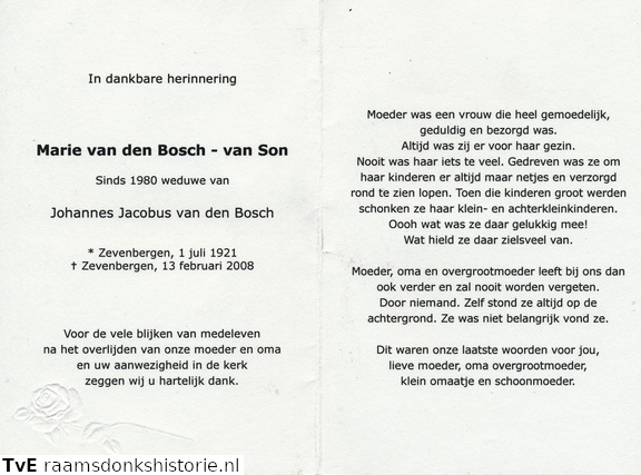 Marie  van Son Johannes Jacobus van den Bosch