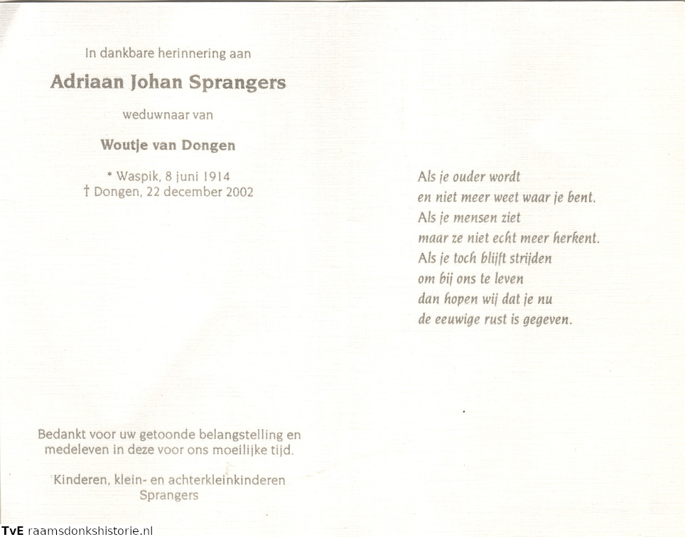 Adriaan Johan Sprangers Woutje van Dongen