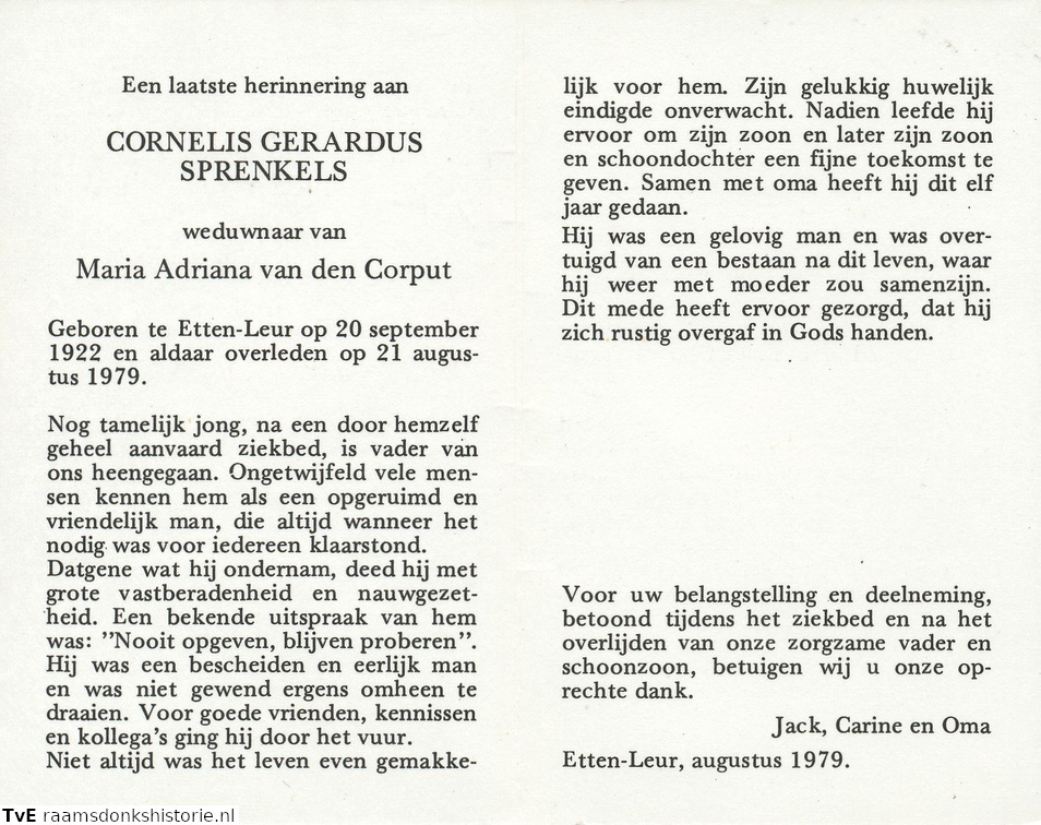 Cornelis Gerardus Sprenkels Maria Adriana van den Corput