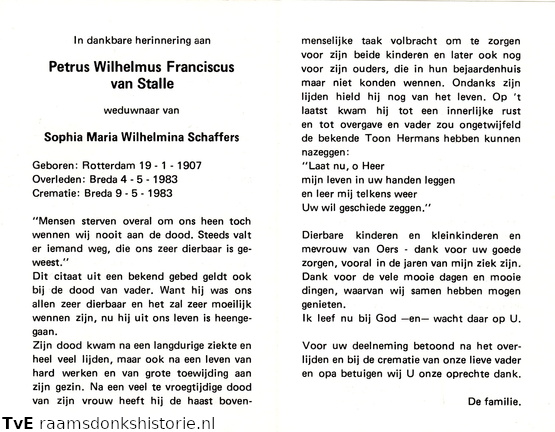 Petrus Wilhelmus Franciscus van Stalle Sophia Maria Wilhelmina Schaffers