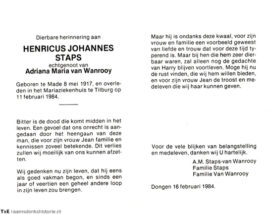 Henricus Johannes Staps Adriana Maria van Wanrooy