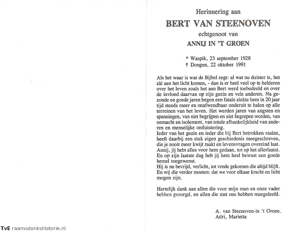 Bert van Steenoven Annij in t Groen