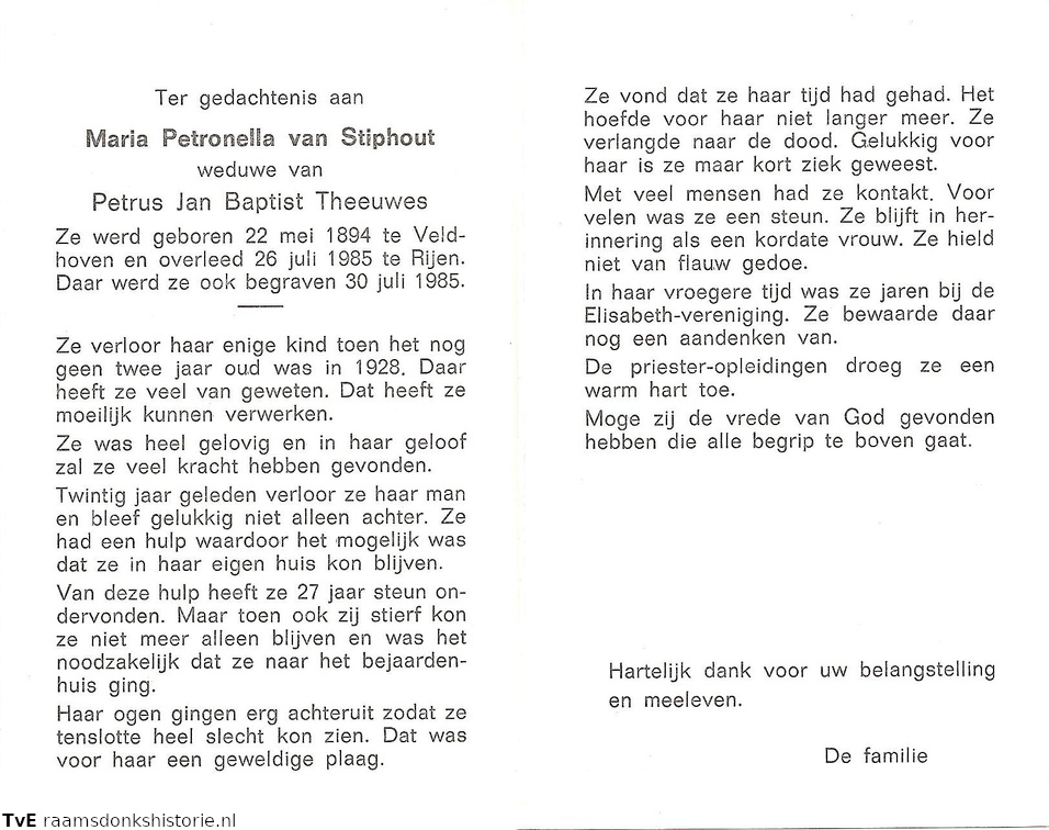 Maria Petronella van Stiphout Petrus Jan Baptist Theeuwes